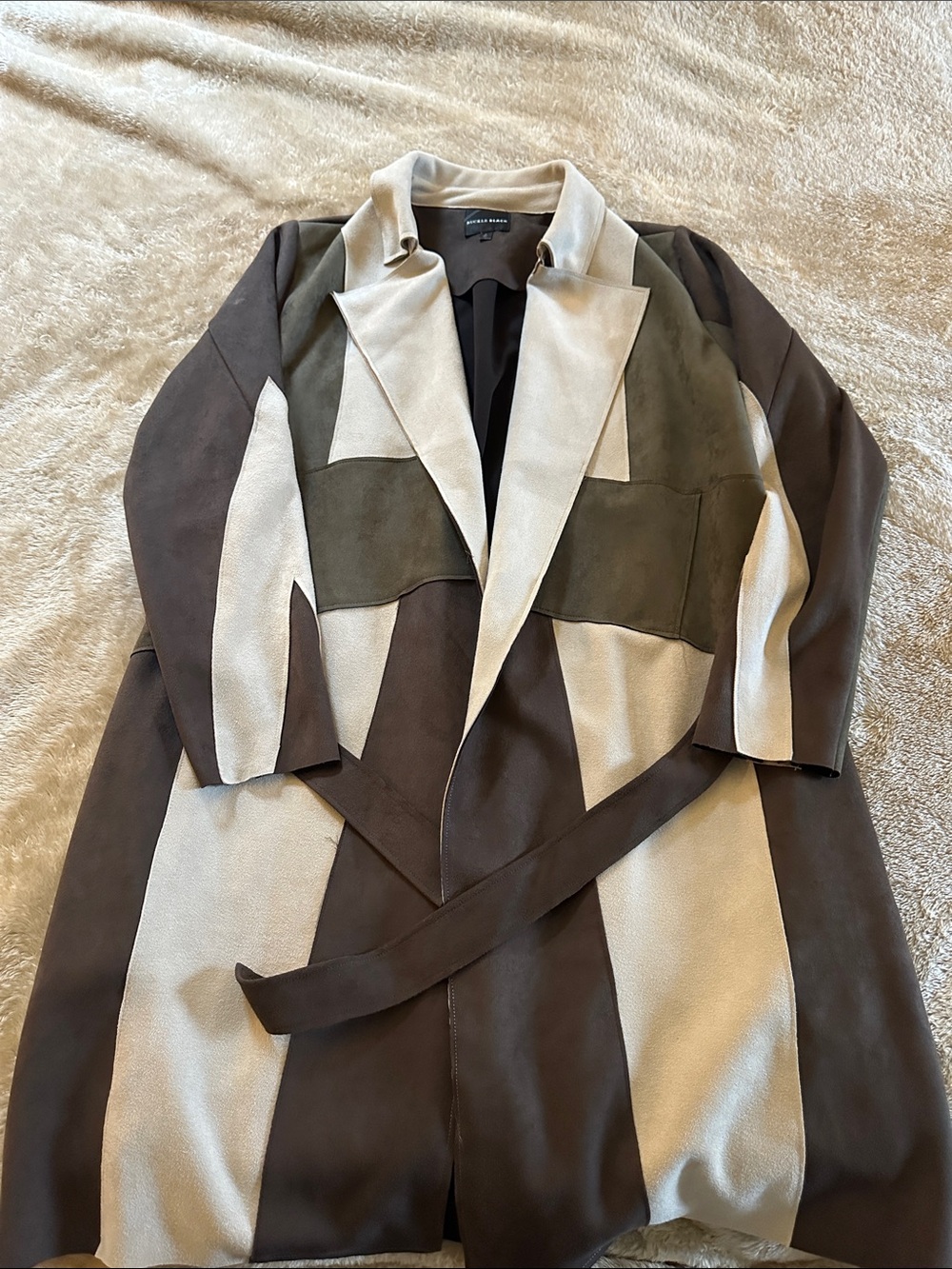 Buckle Patchwork Suede Trench Coat in Olive, Taupe, Chocolate